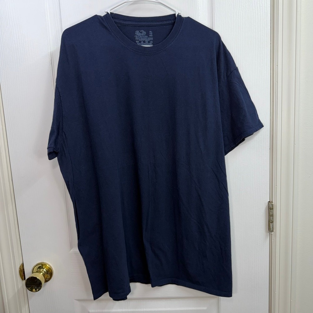 Fruit of the Loom navy blue short sleeve Crewcut casual basic 100% cotton shirt